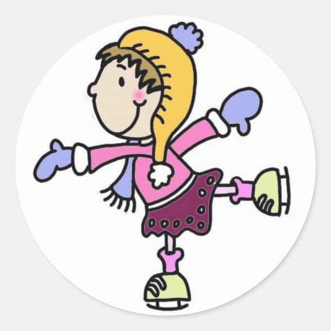 Sticker Rond Fille de patinage sur glace (Devant)