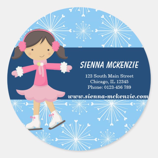 Sticker Rond Fille de patinage sur glace (bleu) (Devant)