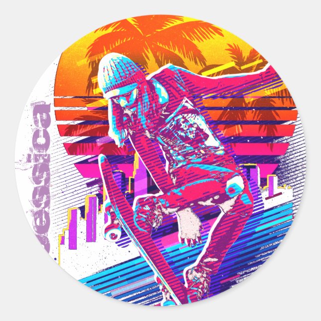 Sticker Rond Fille de Skateboard (Devant)