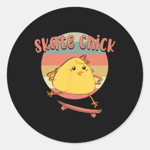 Sticker Rond Fille de skateboard Chicken Vintage 80s 90s Rétro