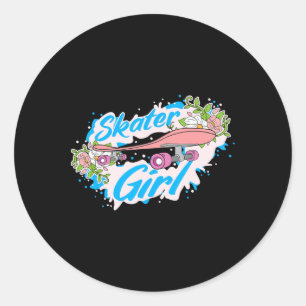 Sticker Rond Fille de skateuse patinant en skateboard 