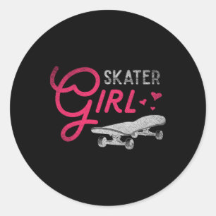 Sticker Rond Fille de skateuse Skateboardeuse Femmes Filles Ska