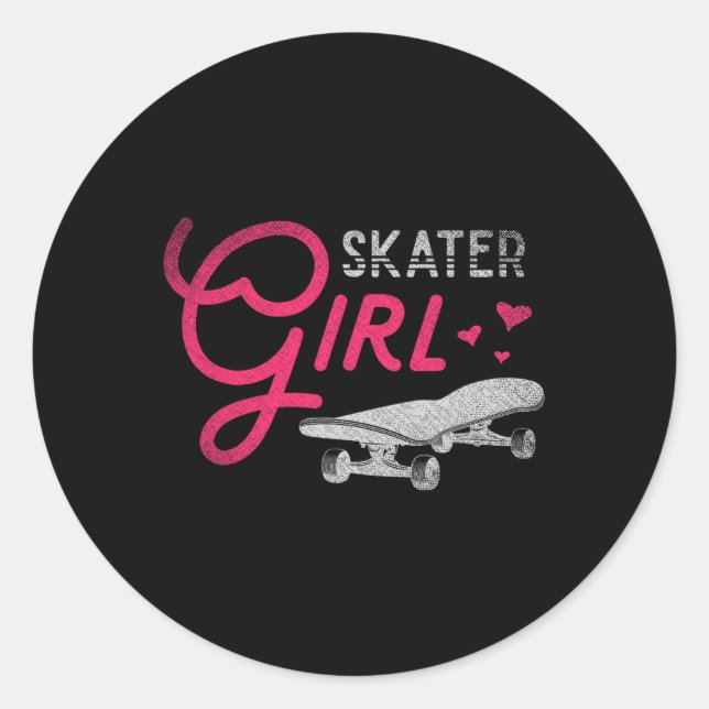 Sticker Rond Fille de skateuse Skateboardeuse Femmes Filles Ska (Devant)