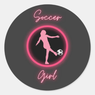 Sticker Rond Fille de soccer rose brillant