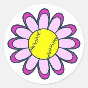 Sticker Rond Fille de softball rose