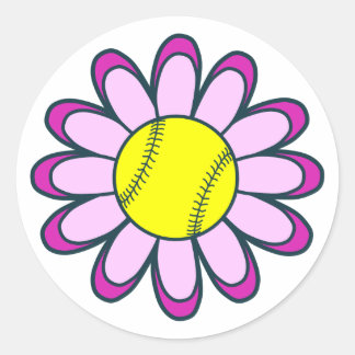 Sticker Rond Fille de softball rose