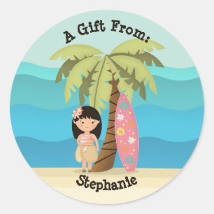 Sticker Rond Fille de surfer hawaïenne