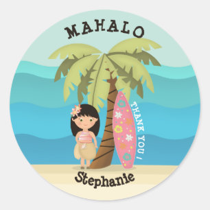 Sticker Rond Fille de surfer hawaïenne
