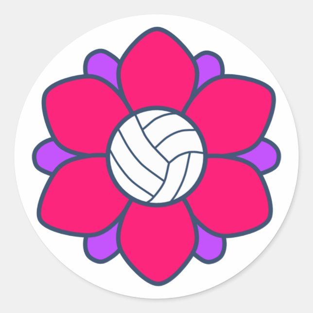 Sticker Rond Fille de volley-ball rose chaud (Devant)