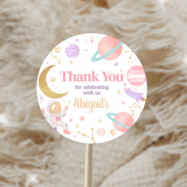 Sticker Rond Fille Deux la Lune fête d'anniversaire (Girl Two the Moon Birthday Party Sticker)