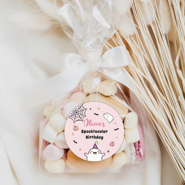 Sticker Rond Fille d'Halloween Anniversaire rose mignon Fantôme (Créateur téléchargé)