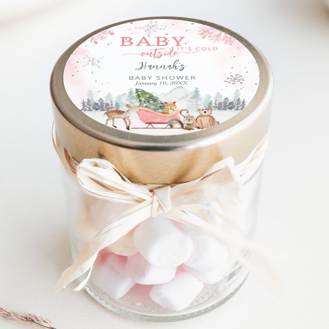 Sticker Rond Fille d'hiver Bébé Il fait froid dehors douche Fav (Créateur téléchargé)