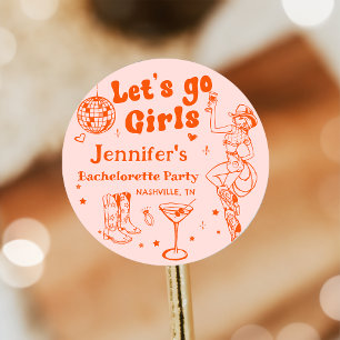 Sticker Rond Fille d'honneur de rodéo de cowgirl de disco orang