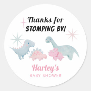 Sticker Rond Fille Dinosaur Baby shower Favoriser