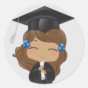 Sticker Rond Fille d'obtention du diplôme dans le noir