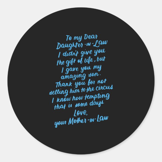 Sticker Rond Fille drôle en droit à ma chère fille en droit (Devant)