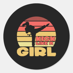 Sticker Rond Fille drôle Kickboxing Fille Karaté Fille Art mart