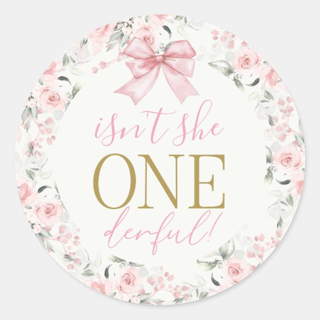 Sticker Rond Fille du 1er anniversaire avec noeud (Devant)