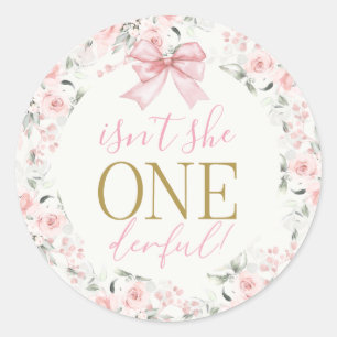 Sticker Rond Fille du 1er anniversaire avec noeud