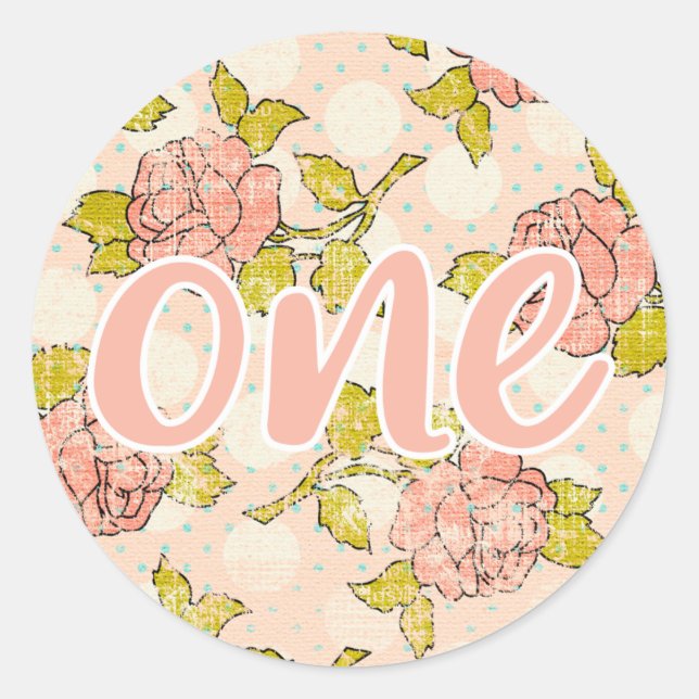 Sticker Rond Fille du 1er anniversaire Shabby Chic Roses Cottag (Devant)