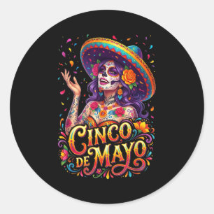 Sticker Rond Fille du Cinco de mayo fiesta mexicaine 5 de mayo 