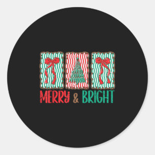 Sticker Rond Fille du sapin de Noël Coquette Bow Merry And Brig