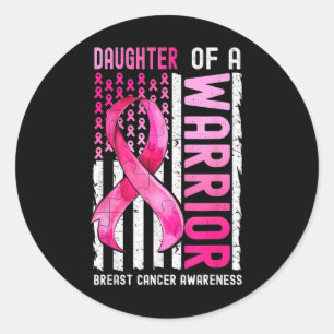 Sticker Rond Fille D'Un Guerrier Cancer Du Sein Usa Drapeau Awa