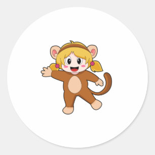 Sticker Rond Fille en costume comme singe