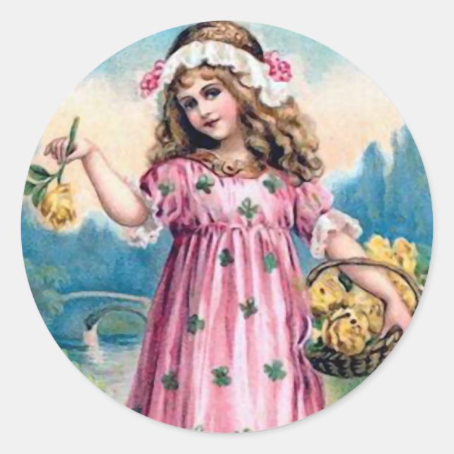 Sticker Rond Fille en robe rose (Devant)