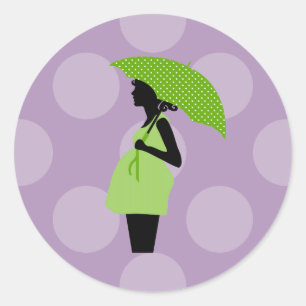 Sticker Rond Fille Enceinte, Grossesse, Baby shower, Parapluie