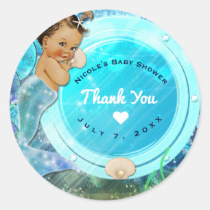Sticker Rond Fille Enchantée Fée des Mers Baby Shower Fête