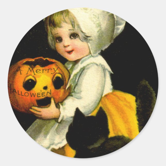 Sticker Rond Fille et chat noir (Devant)