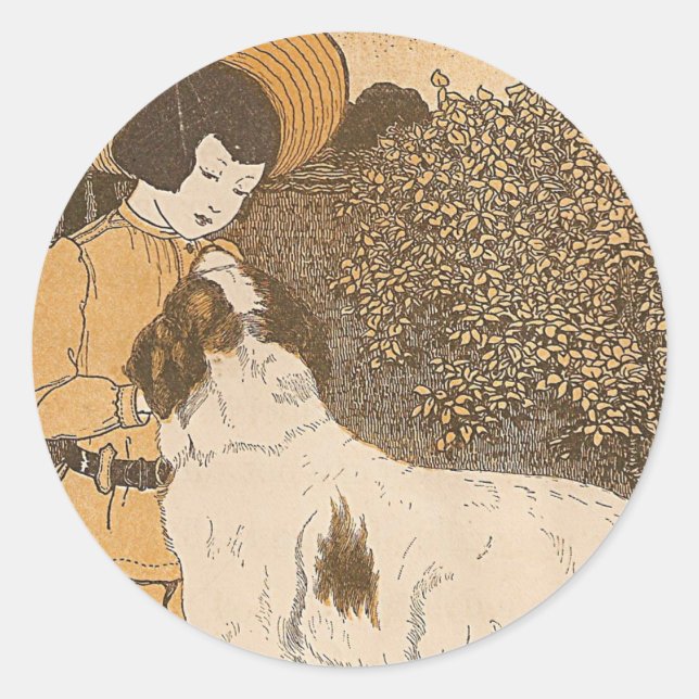 Sticker Rond Fille et chien (Devant)