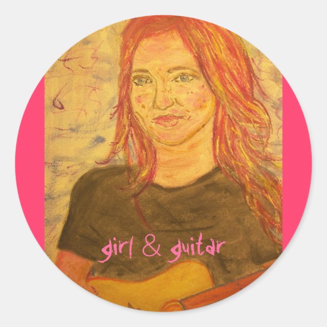 Sticker Rond fille et guitare (Devant)