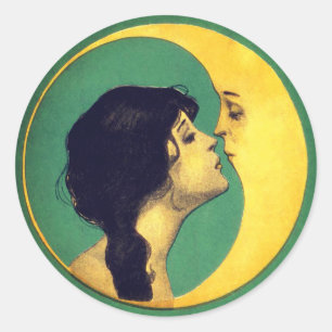 Sticker Rond Fille et lune 1920