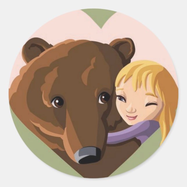 Sticker Rond Fille et ours (Devant)
