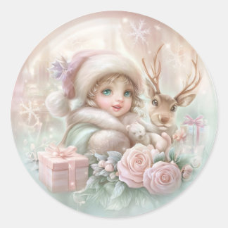 Sticker Rond Fille et Renne