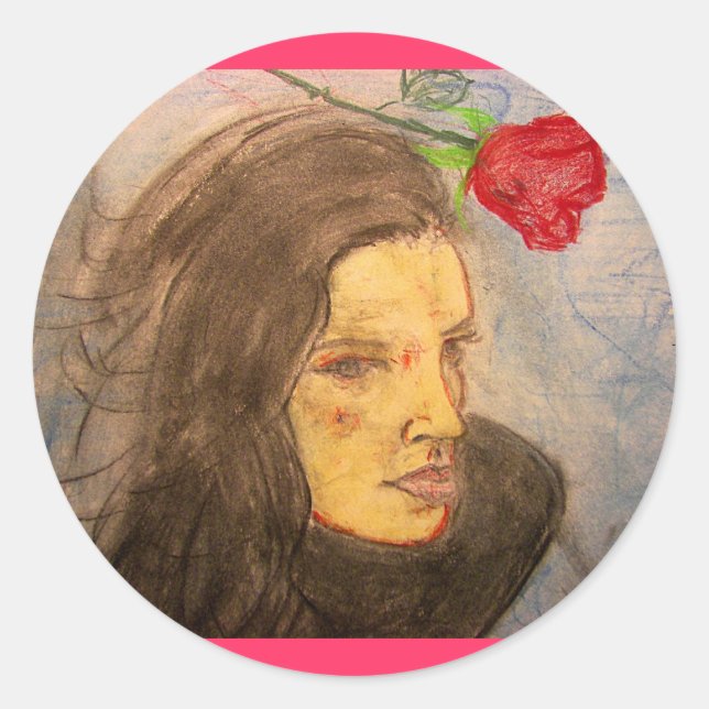Sticker Rond fille et rose (Devant)