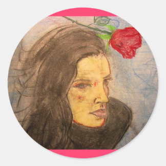 Sticker Rond fille et rose