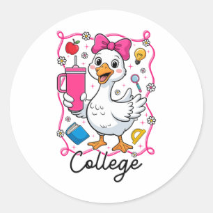 Sticker Rond Fille étudiante coquette petite oie idiote 1er jou
