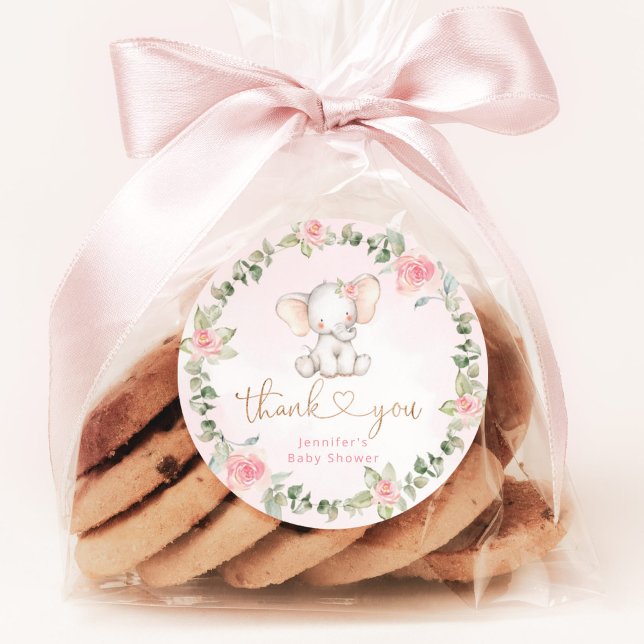 Sticker Rond Fille eucalyptus éléphant rose baby shower (Créateur téléchargé)