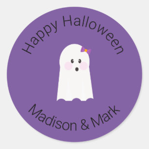 Sticker Rond Fille Fantôme et Bonbon  Faveur Halloween