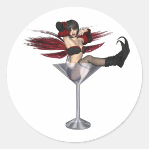 Sticker Rond Fille Fée Rouge En Verre Martini