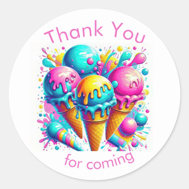 Sticker Rond Fille fête d'anniversaire de crème glacée (Devant)