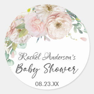 Sticker Rond Fille Floral verdure Baby shower pastel doux