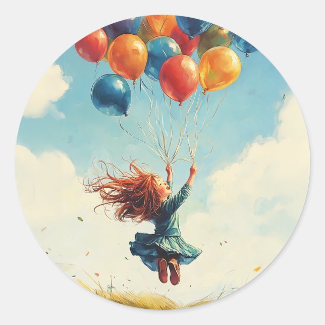 Sticker Rond Fille flottante avec ballons (Devant)