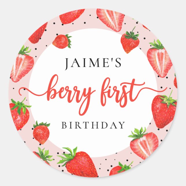 Sticker Rond Fille fraise 1er anniversaire Berry 1er anniversai (Devant)