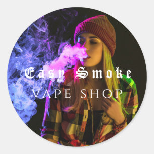 Sticker Rond Fille Fumer Vape Boutique
