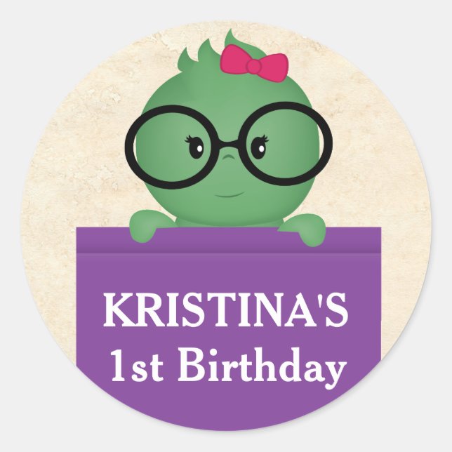 Sticker Rond Fille fureteur de livres Anniversaire (Devant)