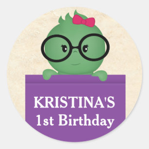 Sticker Rond Fille fureteur de livres Anniversaire